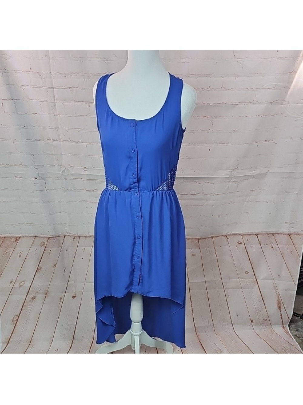 BONGO Cobalt Blue Sleeveless High-Low Button Dress Size Medium